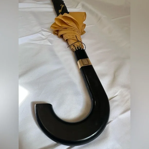 Fendi Parfumes Gold & Black Vintage Large Rain Umbrella - Picture 14 of 17